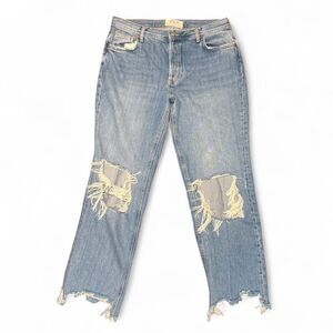 We the Free High-waisted distressed blue denim jeans with button fly sz 28